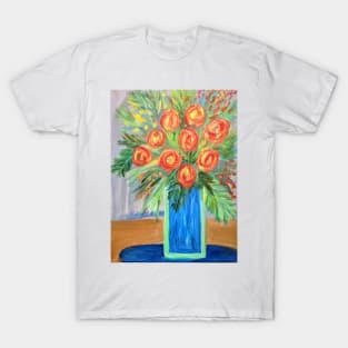 Some lovely abstract roses and mixed flowers. In a metallic turquoise and blue vases T-Shirt